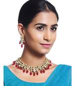 Red Gold Tone Kundan With Natural Stones Necklace Set