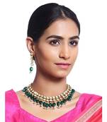 Green Gold Tone Kundan With Natural Stones Necklace Set