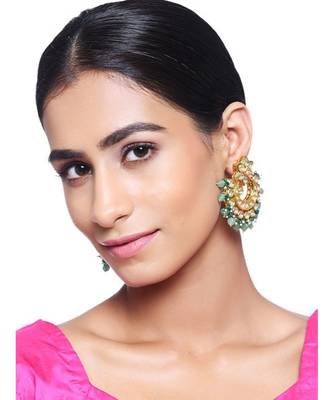 Green Gold Tone Kundan And Onyx Inspired Earrings 1