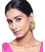 Green Gold Tone Kundan And Onyx Inspired Earrings
