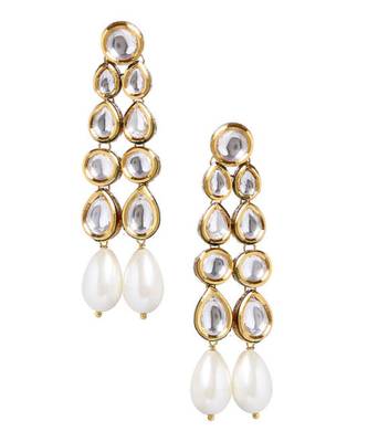 White Gold Tone Kundan Inspired Earrings 1