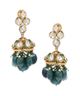 Green Gold Tone Kundan And Onyx Earrings 1