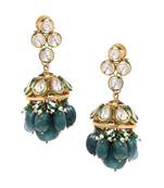 Green Gold Tone Kundan And Onyx Earrings