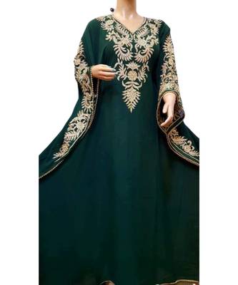 Green Georgette Embroidered Zari Work Islamic Kaftans 1