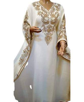 Cream Georgette Embroidered Zari Work Islamic Kaftans 1