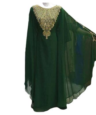 Green Georgette Embroidered Zari Work Islamic Kaftans 1