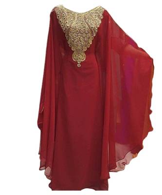 Red Georgette Embroidered Zari Work Islamic Kaftans 1