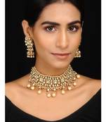 Gold Tone Kundan And Pearl Necklace Set