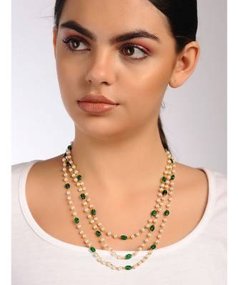 Green Gold Tone Stone And Pearl Necklace 1