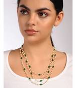 Green Gold Tone Stone And Pearl Necklace
