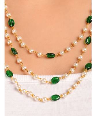 Green Gold Tone Stone And Pearl Necklace 2