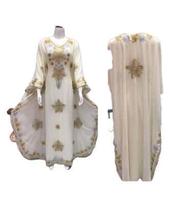 Cream Georgette Embroidered Zari Work Islamic Kaftans 1