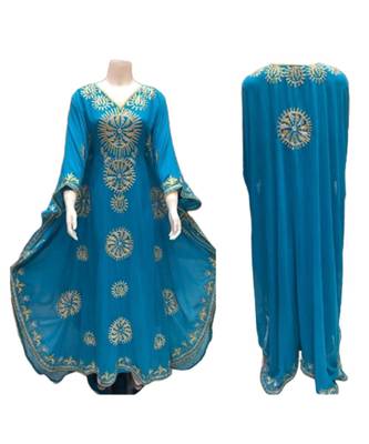 Turquoise Georgette Embroidered Zari Work Islamic Kaftans 1