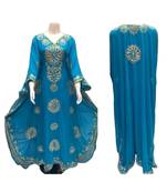 Turquoise Georgette Embroidered Zari Work Islamic Kaftans