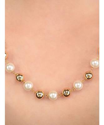 Gold Tone Beads And Pearls Necklace 2