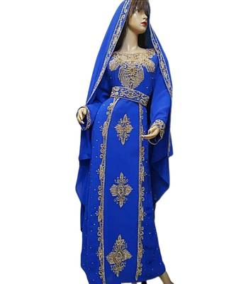 Royal Blue Georgette Embroidered Zari Work Islamic Kaftans 1