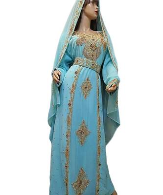 Blue Georgette Embroidered Zari Work Islamic Kaftans 1