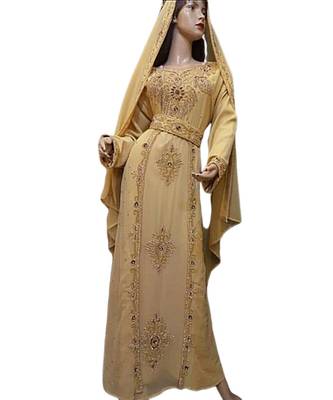 Beige Georgette Embroidered Zari Work Islamic Kaftans 1