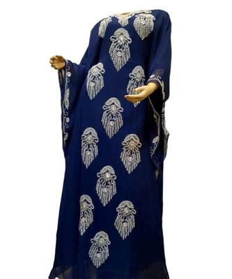 Navy Blue Georgette Embroidered Zari Work Islamic Kaftans 1