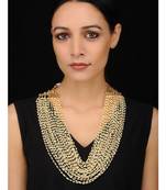 Gold Tone Kundan And Shell Pearls Multistrand Necklace