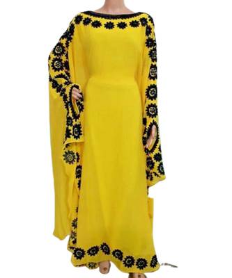 Yellow Georgette Embroidered Zari Work Islamic Kaftans 2