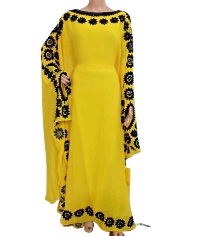 Yellow Georgette Embroidered Zari Work Islamic Kaftans