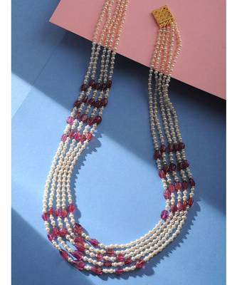 Red Onyx And Pearls Multilayered Necklace 2