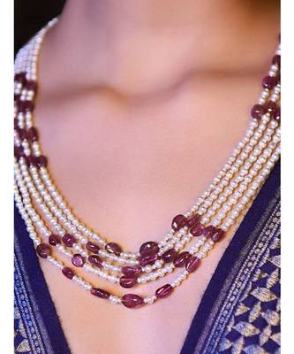 Red Onyx And Pearls Multilayered Necklace 3