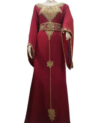 Maroon Georgette Embroidered Zari Work Islamic Kaftans 1