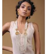 White Gold Tone Kundan And Pearl Multilayered Necklace Set