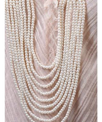 White Gold Tone Kundan And Pearl Multilayered Necklace Set 2