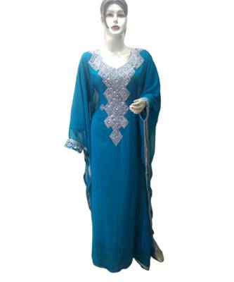 Blue Georgette Embroidered Zari Work Islamic Kaftans 1