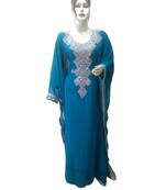 Blue Georgette Embroidered Zari Work Islamic Kaftans