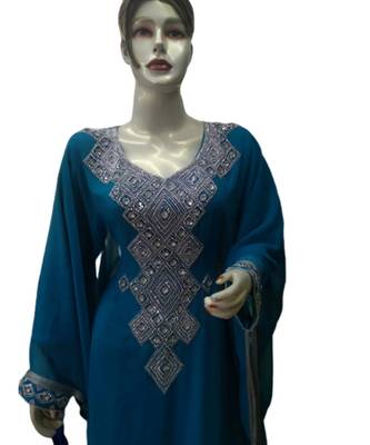 Blue Georgette Embroidered Zari Work Islamic Kaftans 2