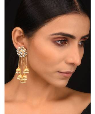 Gold Tone Kundan And Shell Pearls Jhumkis 1