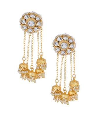 Gold Tone Kundan And Shell Pearls Jhumkis 2