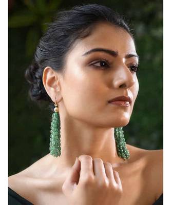 Green Gold Tone Kundan And Onyx Earrings 1