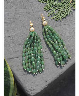 Green Gold Tone Kundan And Onyx Earrings 2