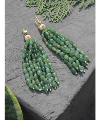 Green Gold Tone Kundan And Onyx Earrings 3