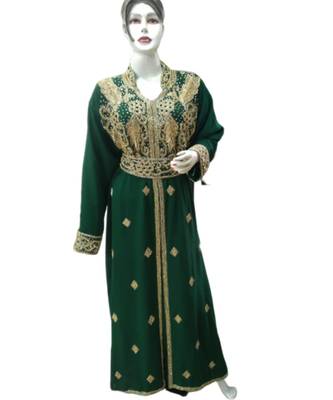 Green Georgette Embroidered Zari Work Islamic Kaftans 1