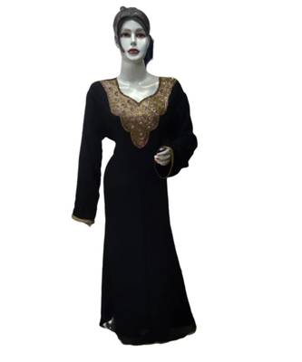 Black Georgette Embroidered Zari Work Islamic Kaftans 1