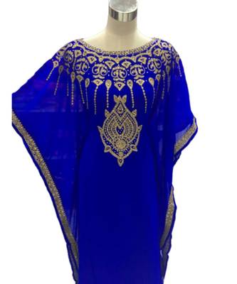 Royal Blue Georgette Embroidered Zari Work Islamic Kaftans 1