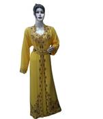 Yellow Georgette Embroidered Zari Work Islamic Kaftans