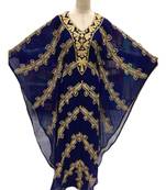 Navy Blue Georgette Embroidered Zari Work Islamic Kaftans