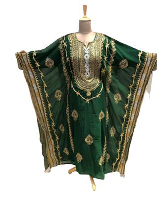 Green Georgette Embroidered Zari Work Islamic Kaftans 1