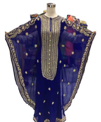 Royal Blue Georgette Embroidered Zari Work Islamic Kaftans 1