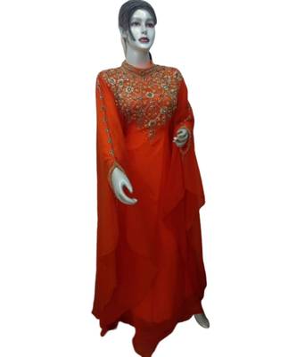 Orange Georgette Embroidered Zari Work Islamic Kaftans 1