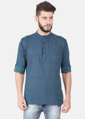 Blue Self Design Pure Cotton Short Kurta 1