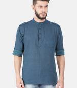 Blue Self Design Pure Cotton Short Kurta