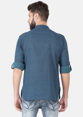 Blue Self Design Pure Cotton Short Kurta 2